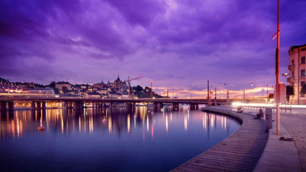 Serene Stockholm Waterfront at Night: Tranquil Beauty Wallpaper