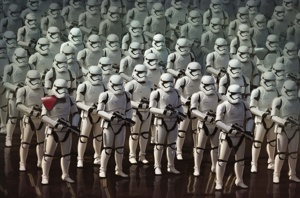 Unique Stormtrooper Wallpaper: Formation with Red Pauled Trooper