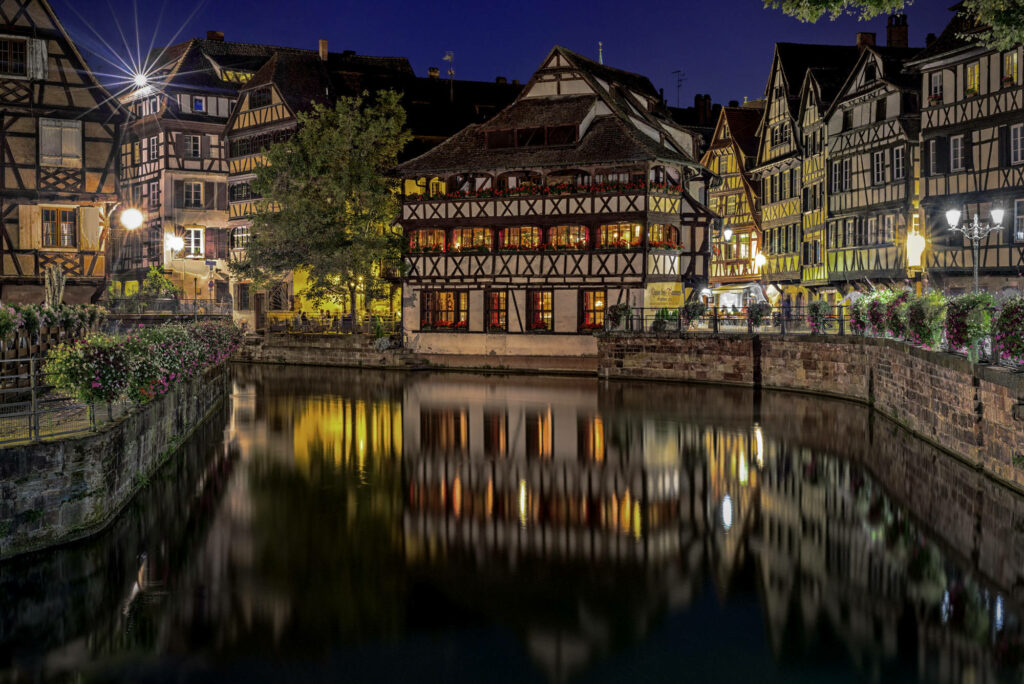 Strasbourg Night View: Charming Half-Timbered Houses Wallpaper