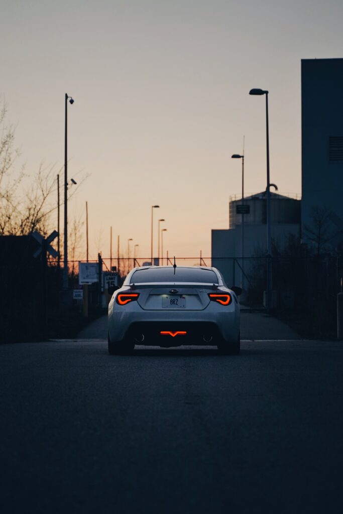 Subaru BRZ Rear View Wallpaper: Sleek Design in Urban Dusk