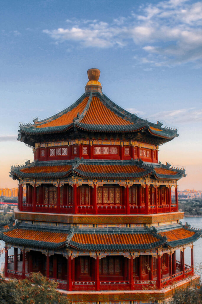 Stunning Summer Palace Wallpaper: Vibrant Architecture Against Blue Sky