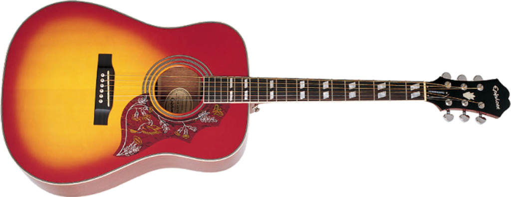 Vibrant Sunburst Acoustic Guitar Wallpaper for Musicians & Enthusiasts