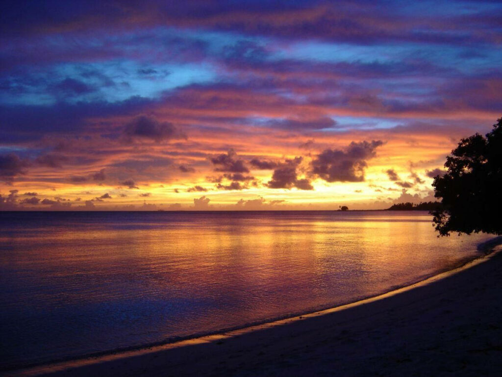 Vibrant Sunset Beach Wallpaper - Tropical Paradise Scene