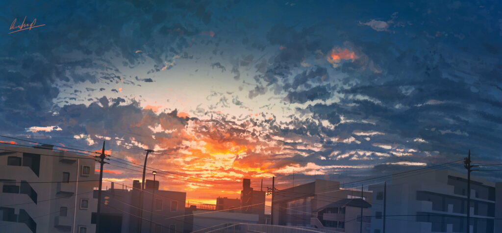 Stunning HD Anime Cityscape Wallpaper at Sunset - Serene Background