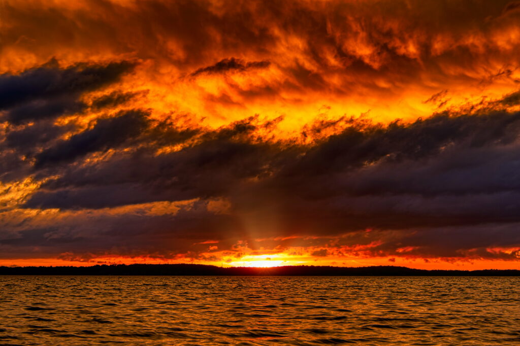 Stunning Sunset Over Sea - Fiery Clouds HD Wallpaper Background