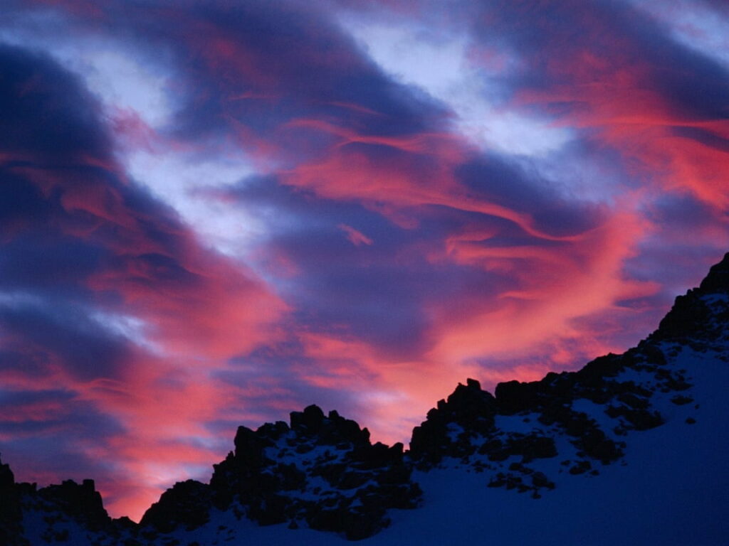 Vibrant Pink Purple Sunset Sky HD Wallpaper with Mountain Silhouette