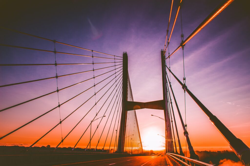 Stunning Sunset Suspension Bridge Wallpaper Background