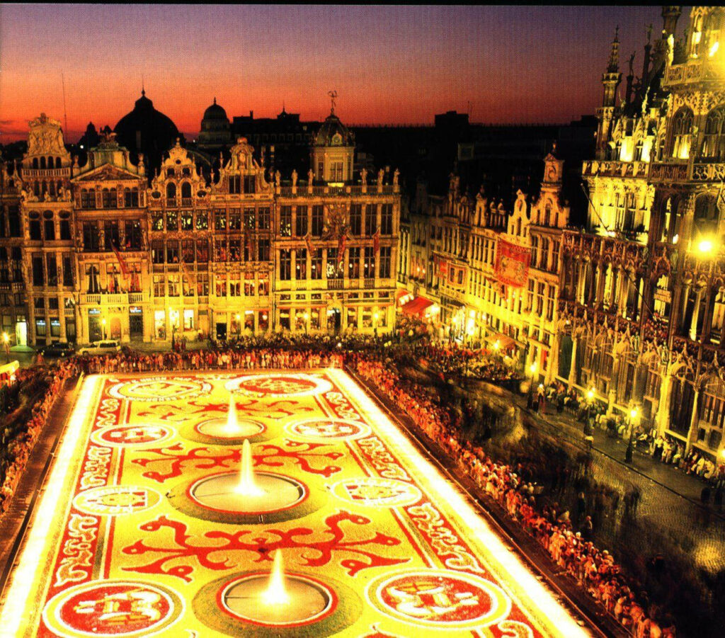 Stunning Brussels Flower Carpet at Sunset - Wallpaper Background