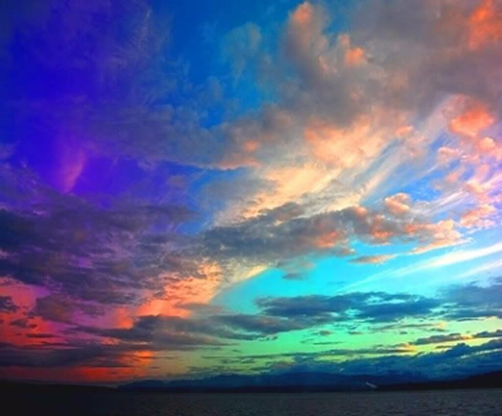 Vibrant Rainbow Sunset Over Serene Lake - HD Natural Background Wallpaper