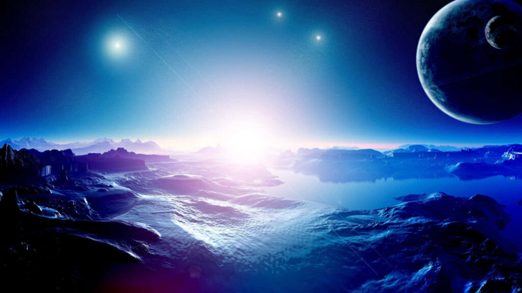 Surreal Planet Landscape Wallpaper: Glowing Horizon & Celestial View