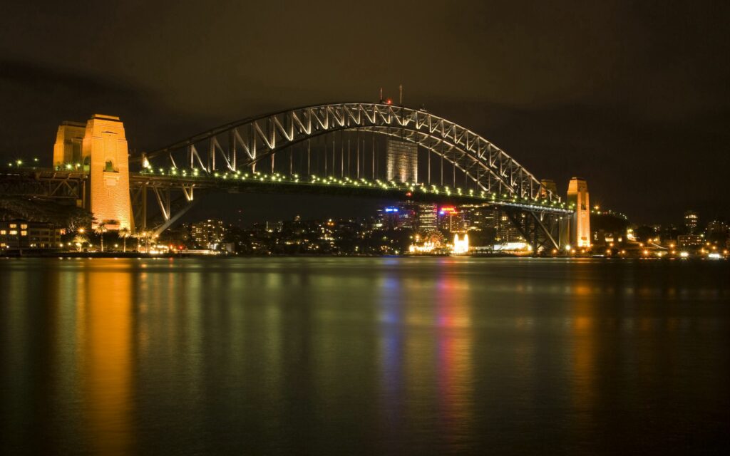 Stunning Sydney Harbour Bridge Night Reflection Wallpaper Background