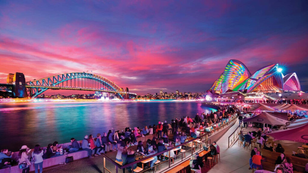 Vibrant Sydney Opera House Sunset Wallpaper with Harbour Bridge