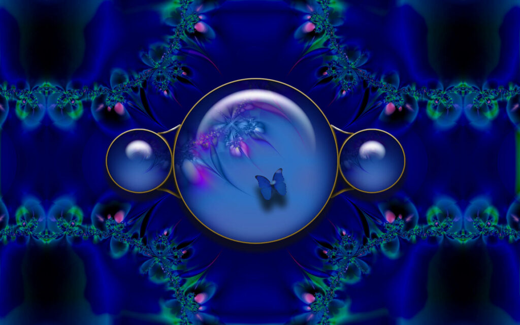 Symmetrical Abstract Wallpaper: Blue Butterfly & Floral Patterns