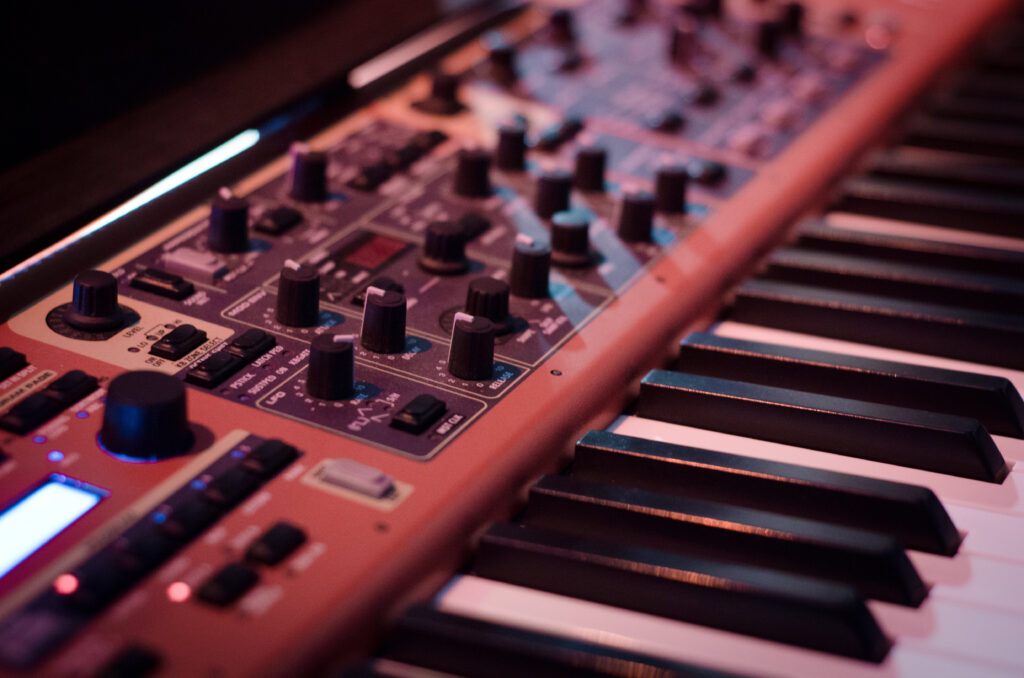 Intricate Synthesizer Keyboard Close-Up | Music Production Wallpaper