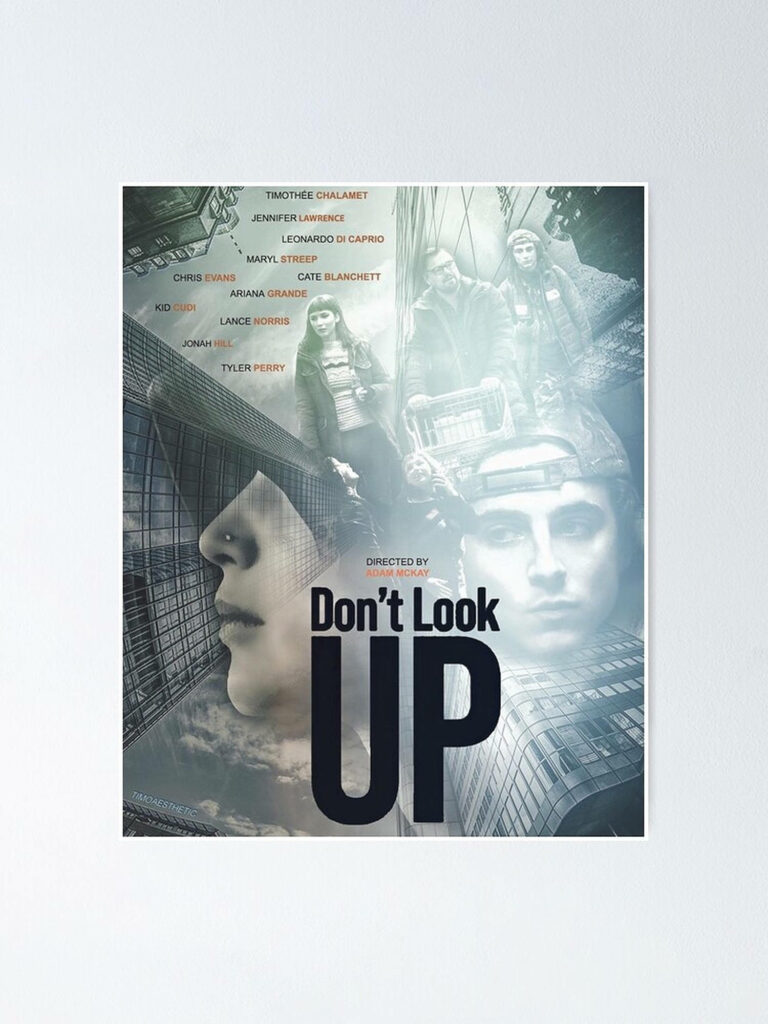 Stunning This Don't Look Up Gray Poster Wallpaper with Character Collage