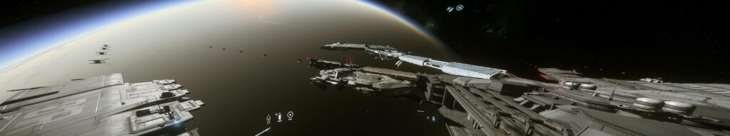 Futuristic Space Station Wallpaper: Three-Screen Cosmic Background
