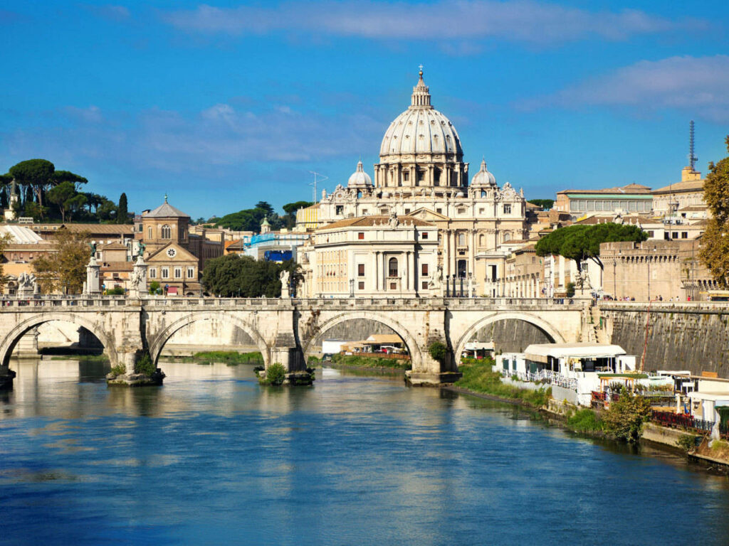 Stunning Daytime Tiber River View with St. Peter's Basilica - Wallpaper