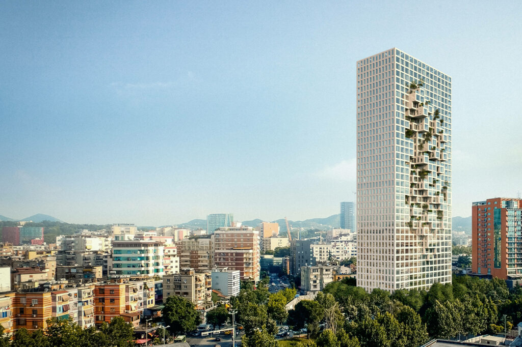 Stunning Tirana Downtown One Wallpaper: Modern Architectural Design
