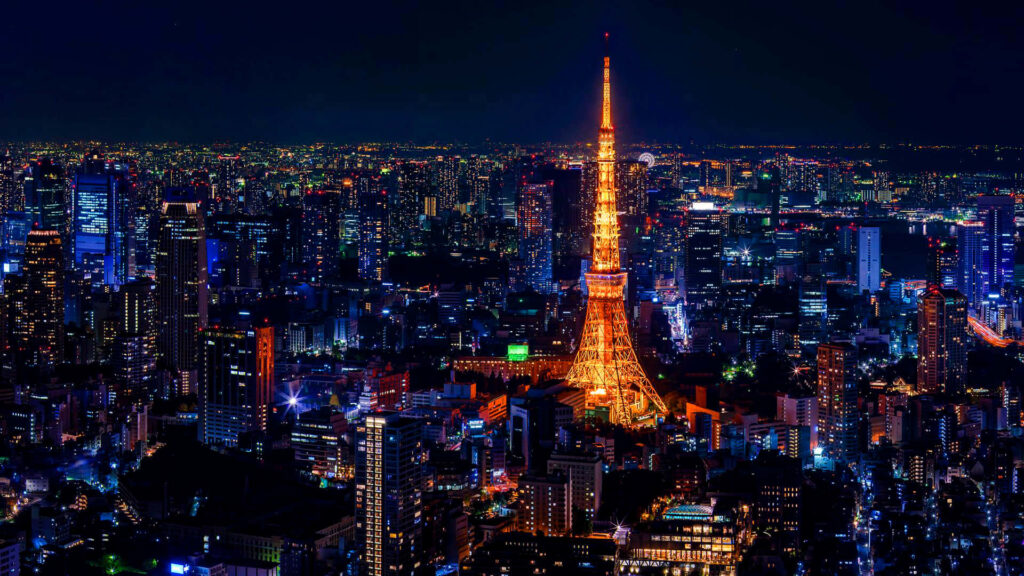 Stunning Tokyo Night View: Illuminated Tower & Vibrant Cityscape Wallpaper