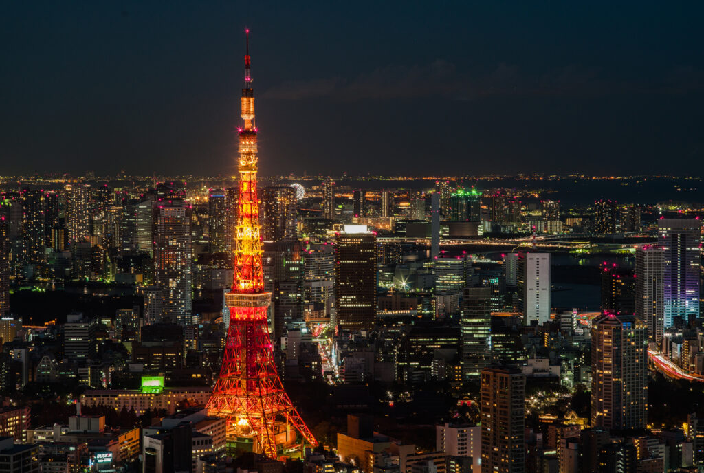 Stunning Tokyo Nighttime View: Illuminated Tower & Glowing Cityscape Wallpaper