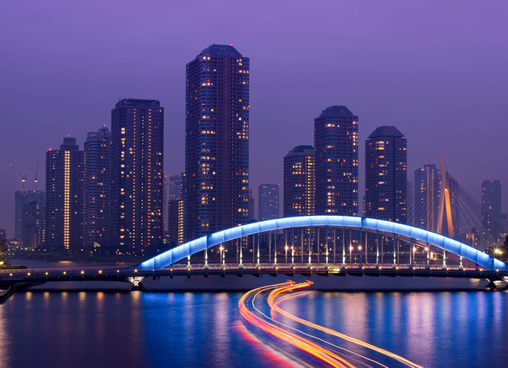Stunning Kachidoki Bridge Night View Wallpaper with City Skyline