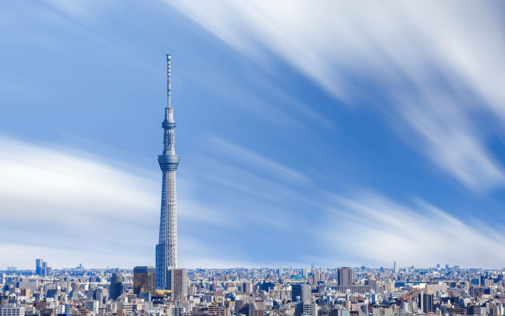 Stunning Tokyo Skytree Wallpaper Against Bright Blue Sky