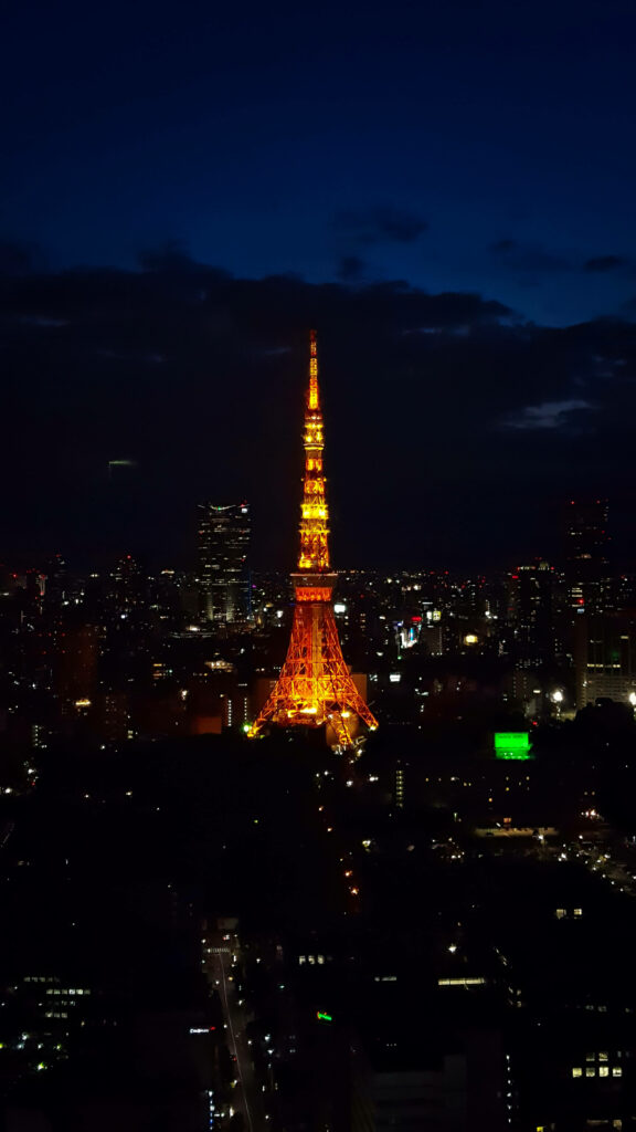 Stunning Tokyo Tower Night View: Orange Glow Over Cityscape Wallpaper