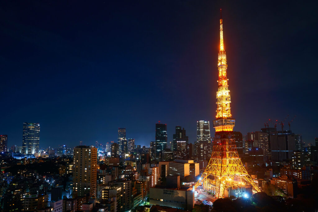 Tokyo Tower at Night: Vibrant Orange & Red City Skyline Wallpaper