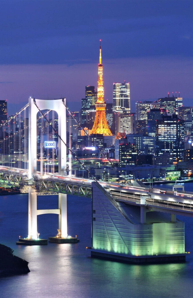 Stunning Tokyo Night Wallpaper: Rainbow Bridge & Tower Skyline