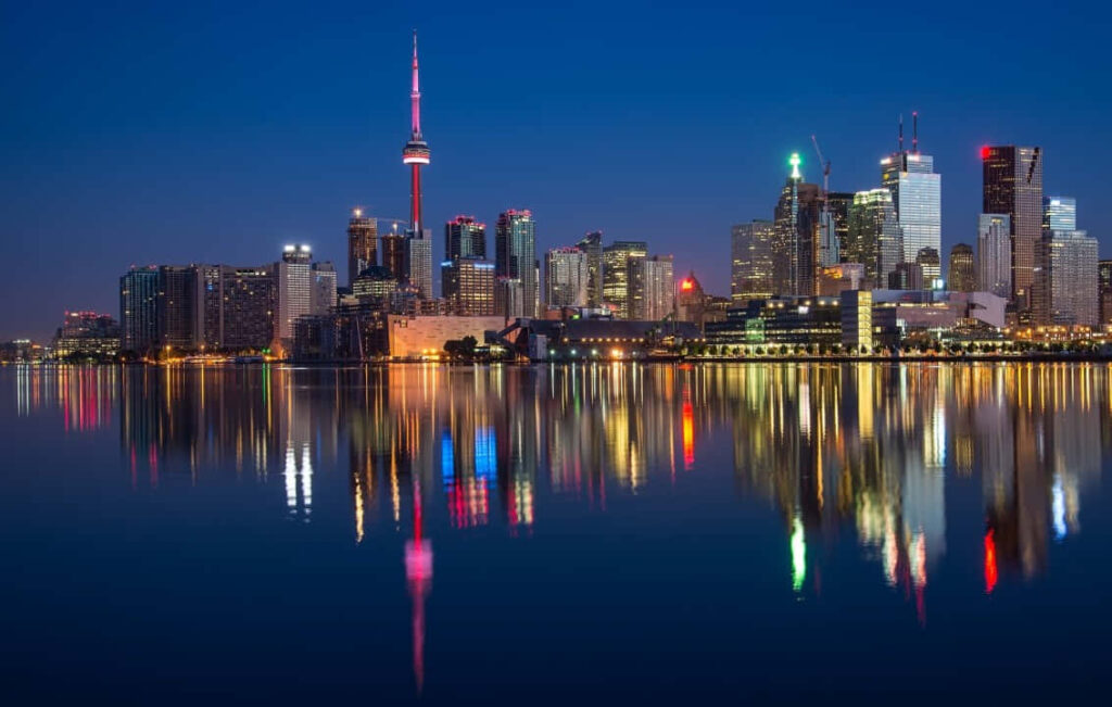 Stunning Toronto Night Skyline & CN Tower Reflection Wallpaper