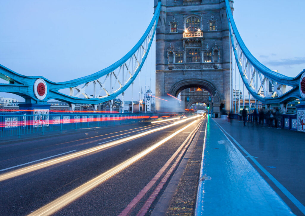 Stunning Tower Bridge Time-Lapse Wallpaper Background with Light Trails