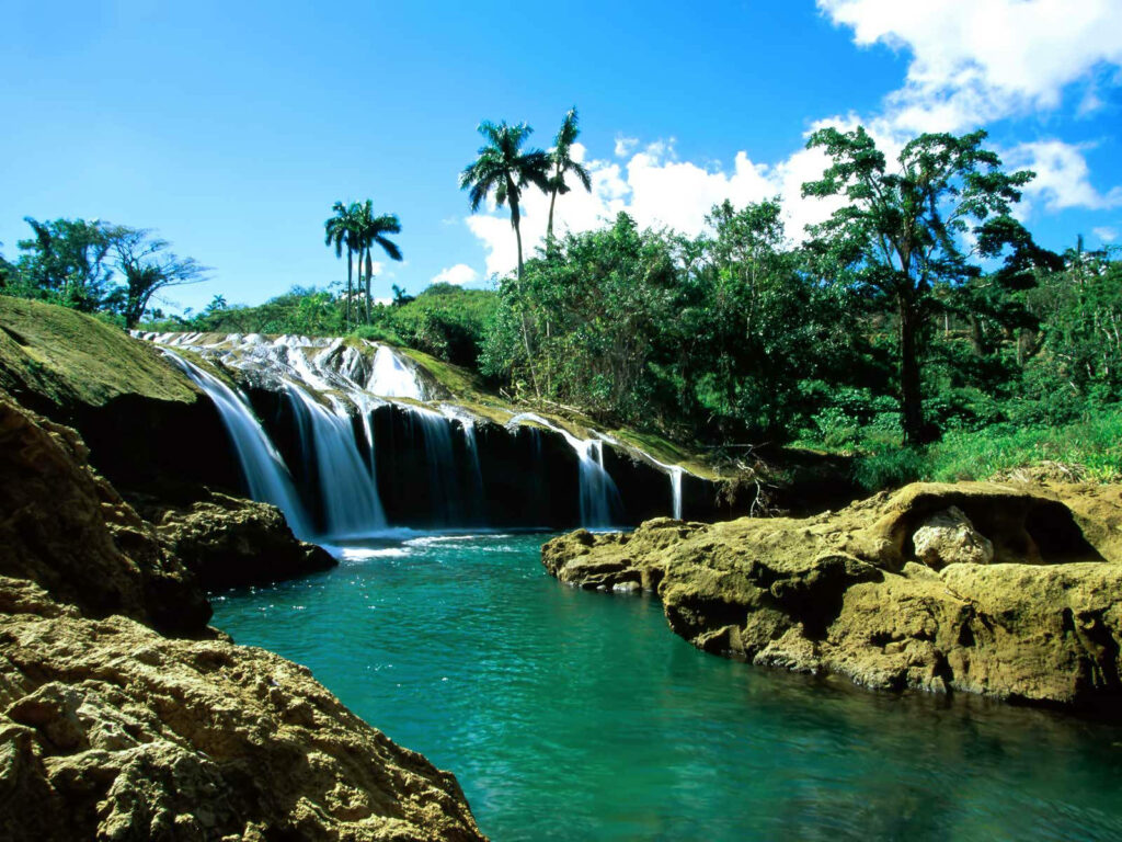 Tropical Waterfall Wallpaper: Tranquil Dominican Republic Scene