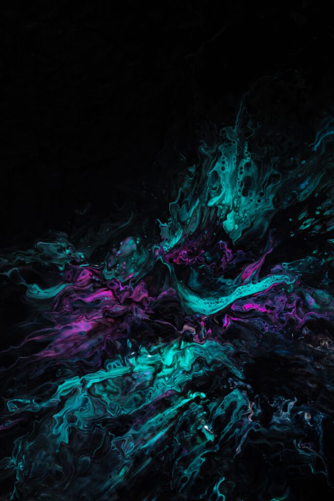 Vibrant Turquoise & Purple Abstract Liquid Paint Wallpaper Background
