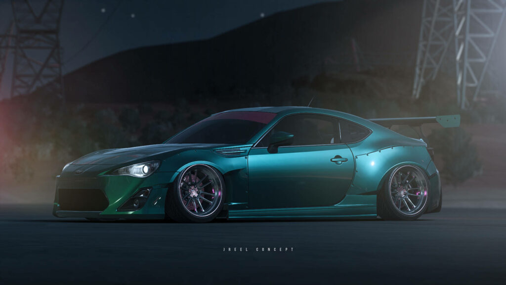 Stunning Turquoise Subaru BRZ: Modified Nighttime Wallpaper