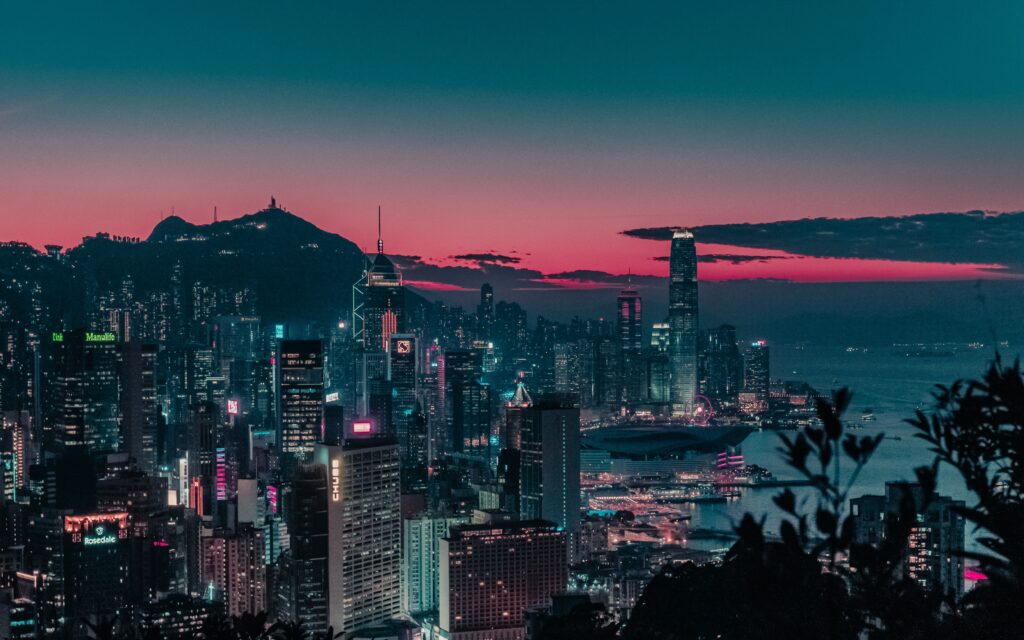 Stunning Twilight Cityscape Wallpaper: Aerial View of Vibrant Lights