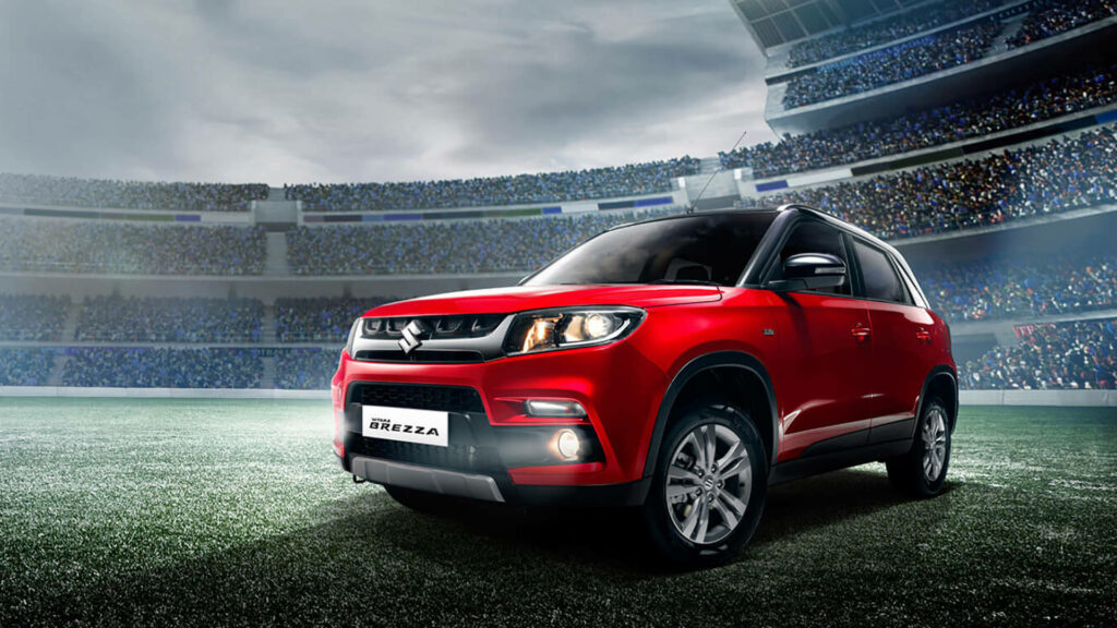 Vibrant Suzuki Vitara Brezza: Sophisticated Design Wallpaper Background