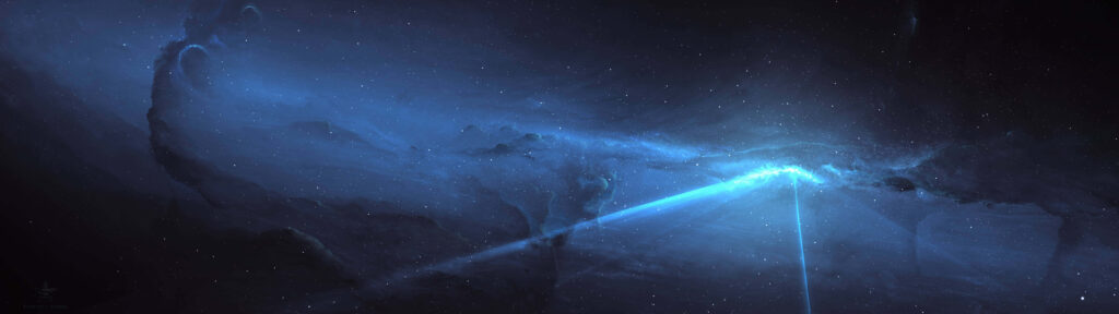 Stunning Ultra HD Dual Monitor Wallpaper: Glowing Blue Cosmic Light