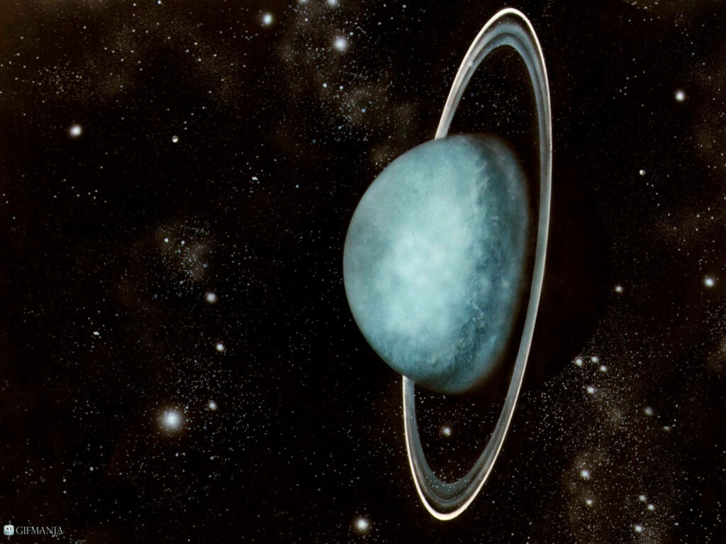 Serene Uranus Wallpaper: Planet with Rings in Starry Space Background