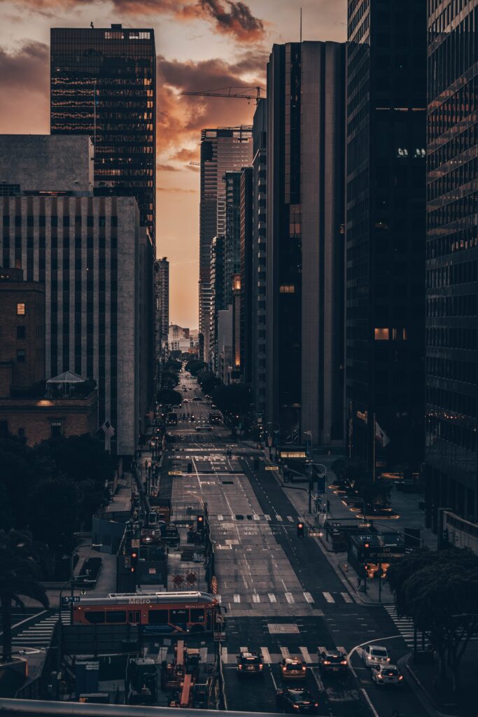 Stunning Urban Cityscape Aerial Sunset Wallpaper Background