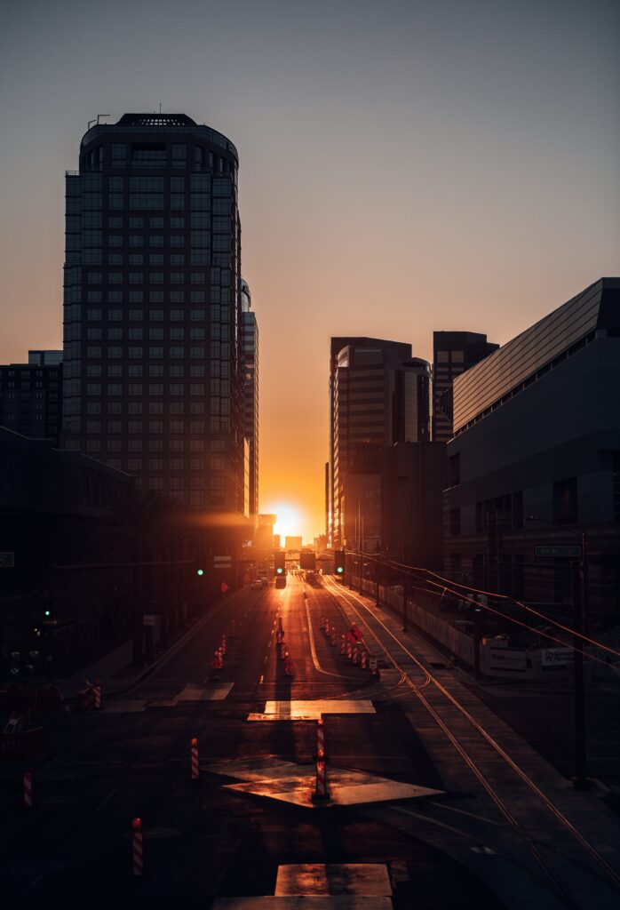 Stunning Urban Cityscape Wallpaper: Sunset View from Above