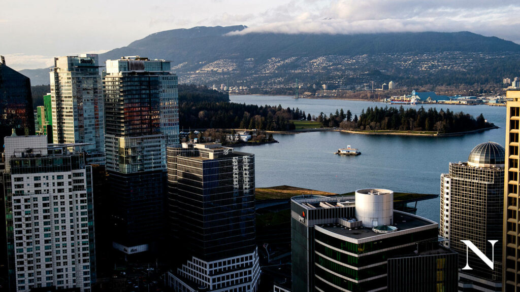 Stunning Vancouver Cityscape: High-Rises, Water, & Mountains Wallpaper