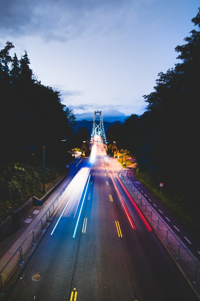 Stunning Vancouver Nighttime Road & Bridge Wallpaper Background