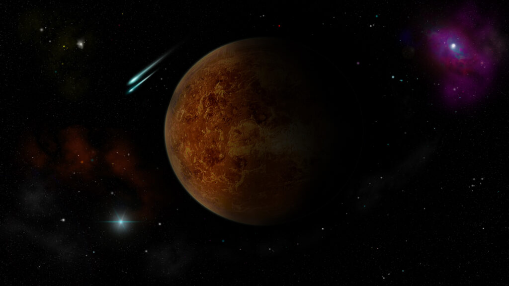 Celestial Wallpaper: Venus Amid Stars, Nebulae & Comet Trail