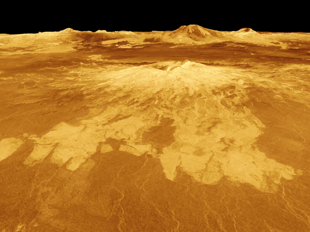 Stunning Venusian Surface Wallpaper: Rugged Volcanoes & Yellow Hues