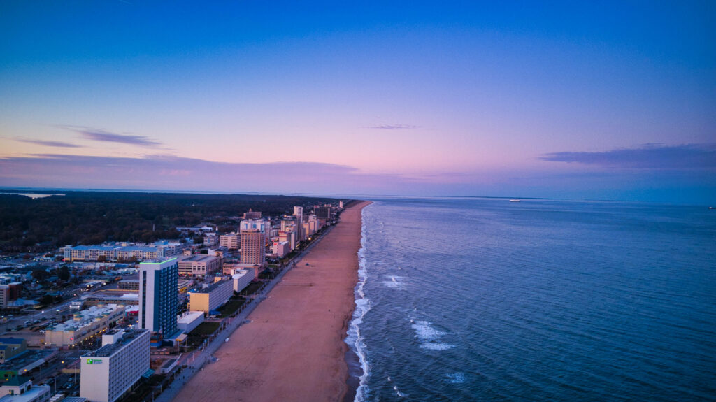 Beautiful Virginia Beach Dusk Skyline Wallpaper - Bird's-Eye View