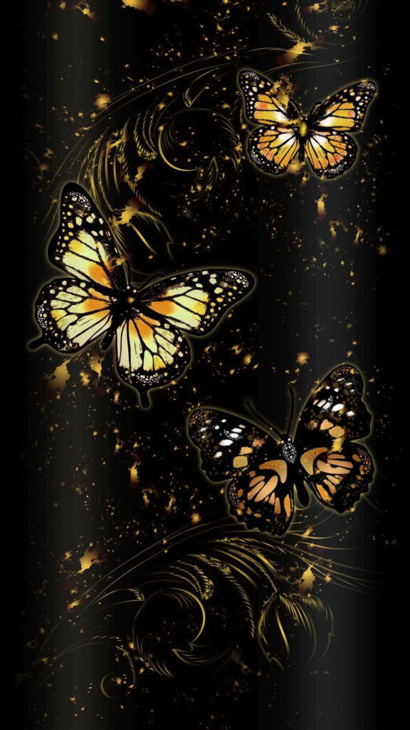 Colorful Butterflies Wallpaper: Sparkling Wings on Elegant Dark Background