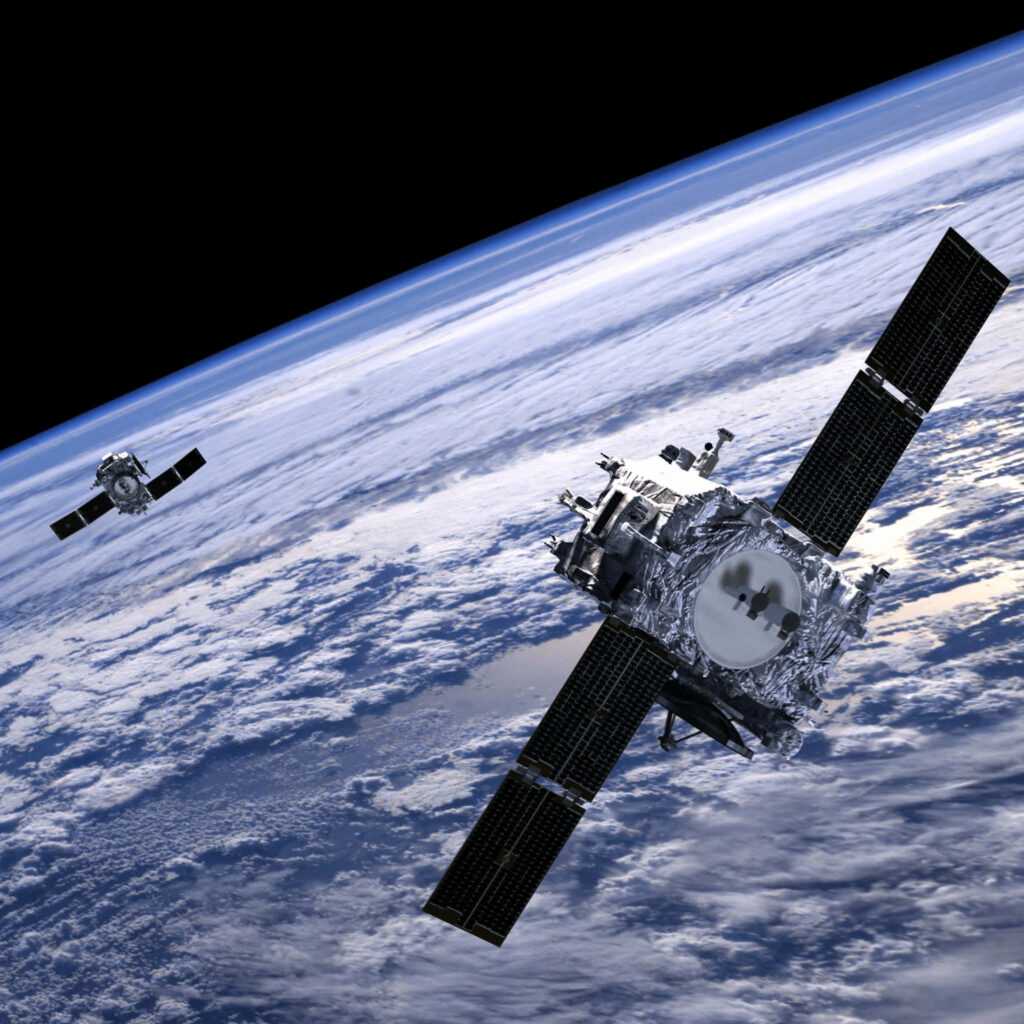 Stunning Spacecraft Wallpaper: Orbiting Earth with Solar Panels