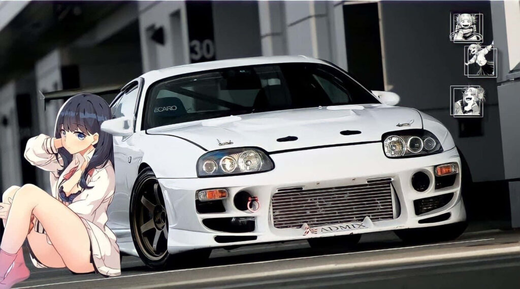 Stylish Toyota Supra & Rikka Takarada Wallpaper: JDM Meets Anime Art