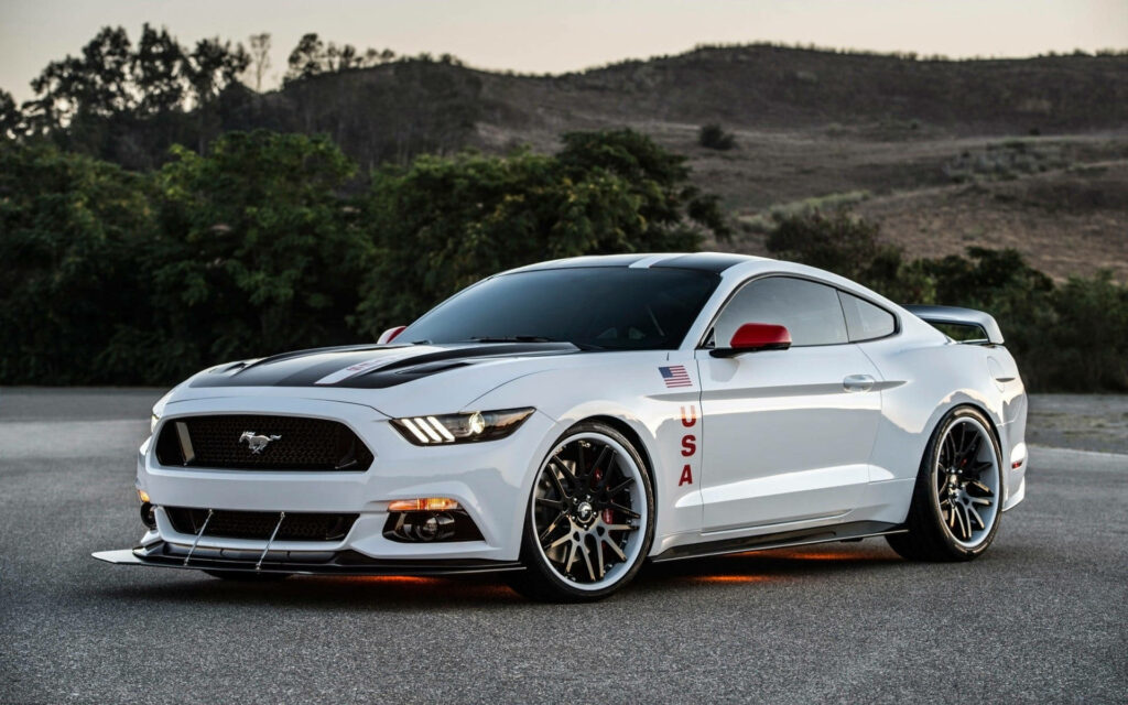 Sleek White Ford GT Mustang Wallpaper - Sporty Modifications & Scenic