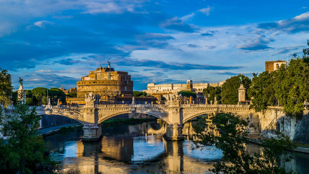 Scenic Pons Aelius Bridge & Castel Sant'Angelo Wallpaper Background